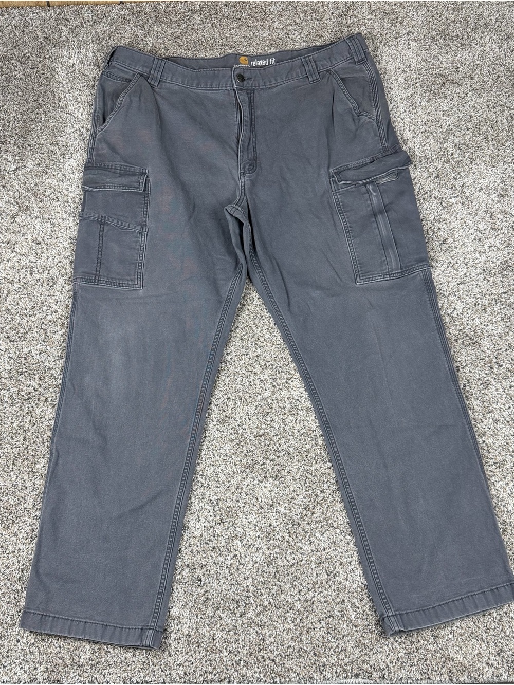Sz 42 X 32 Men’s Carhartt Relaxed Fit Canvas Cargo Utility Work Pants Grey